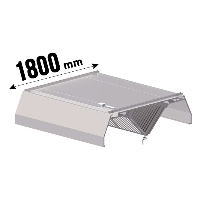 Deckenhaube, Trapezform, Tiefe 1800 mm, mit Flammschutzfilter B, optional mit A