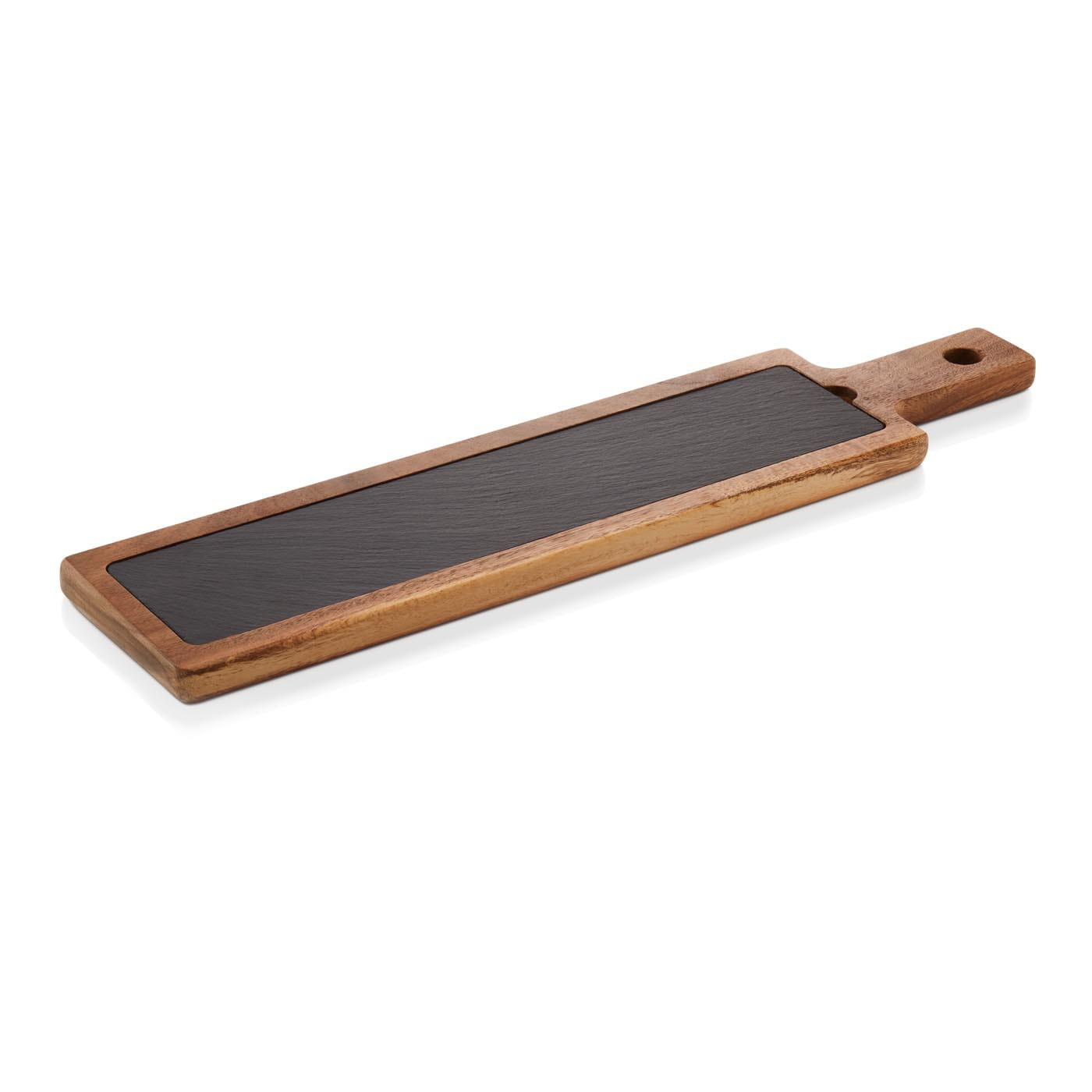 Naturschiefer Servierbrett mit Griff, Akazienholz, B 531 x T 125 mm
