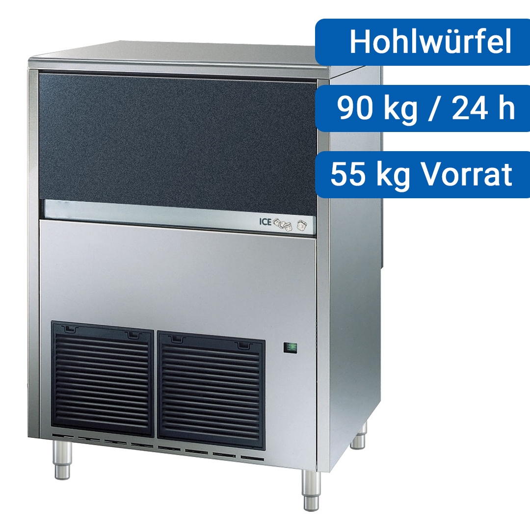 Eiswürfelbereiter luftgekühlt, 90kg/Tag, 55kg Vorrat, Hohlwürfel