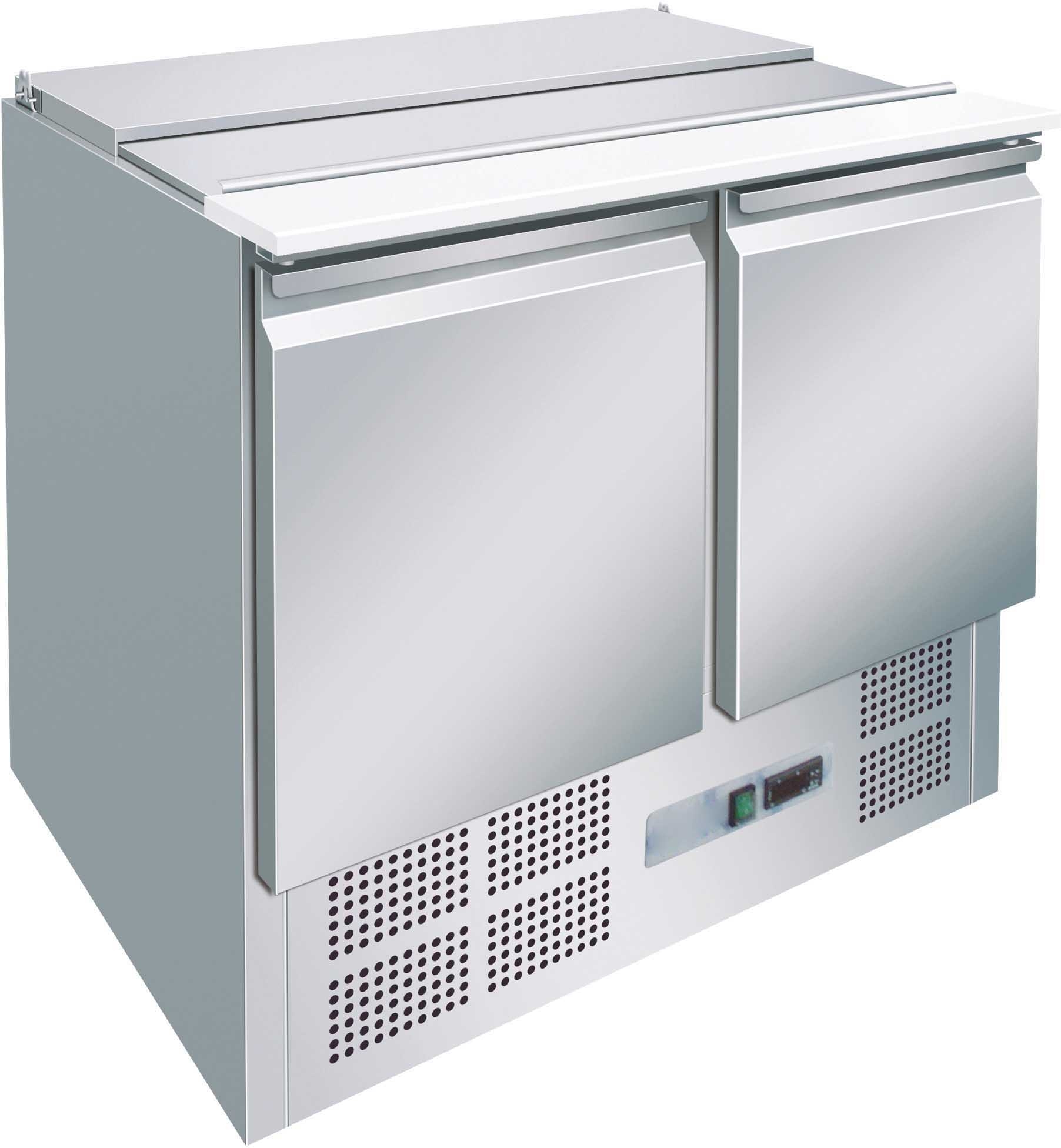 Saladette 247 ltr. mit 2 Türen für 2x GN 1/1+3x GN 1/6-150mm. Umluft, Temperatur +2°C / +8 °C
