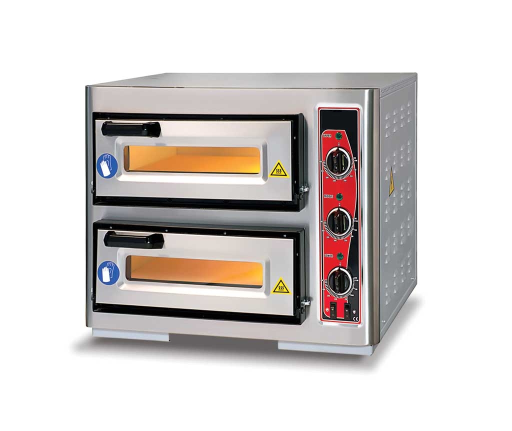 ECCO Pizzaofen, 2 Backkammern für 2 Bleche Ø 390 mm, Schamottsteinboden, ohne analoge Temperaturanze