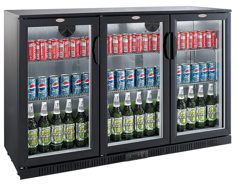 Barkühlschrank, 320 Liter, +2 bis +10 °C, 3 Türen, Statische Kühlung mit Lüfter