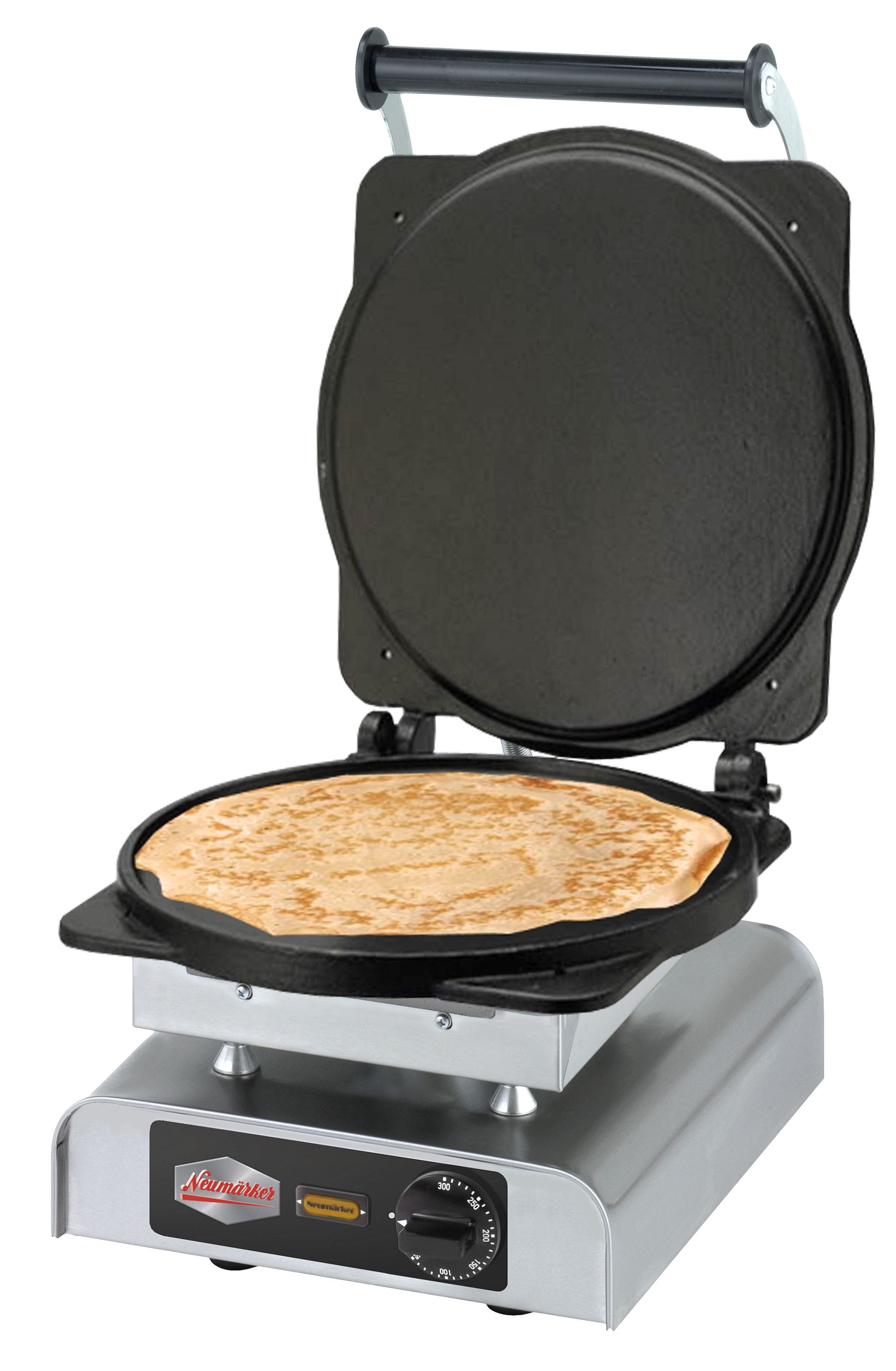 Crepes-Eisen für 1 Crepe á Dm. 30cm, mit antihaftbeschichteten Aluminium-Backplatten