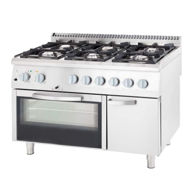 36,5 kW Gas-Herd mit 6 kW GN 2/1 Backofen und Unterschrank, 6 Brenner