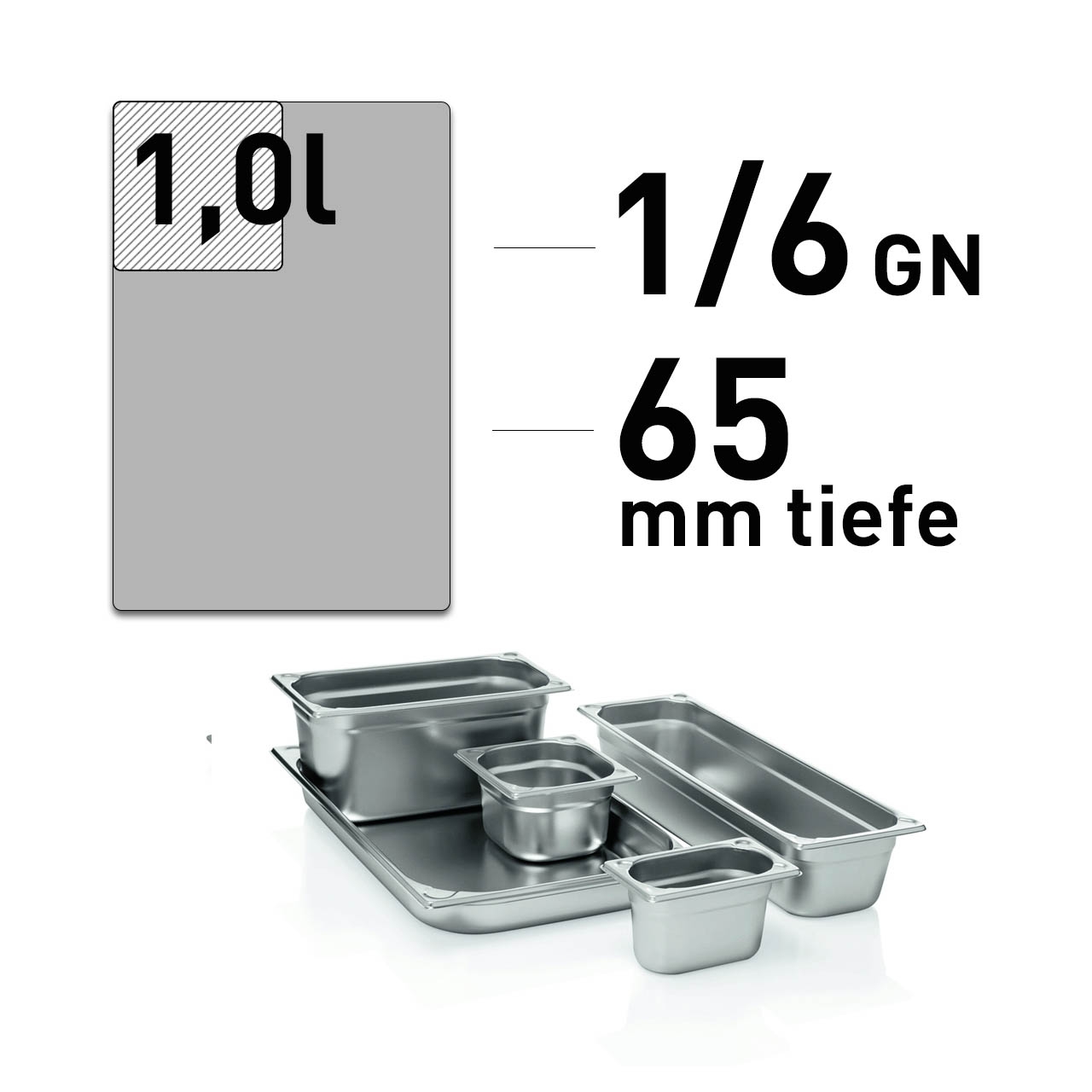 GN Behälter - Edelstahl - GN 1/6 - 65 mm - randverstärkt