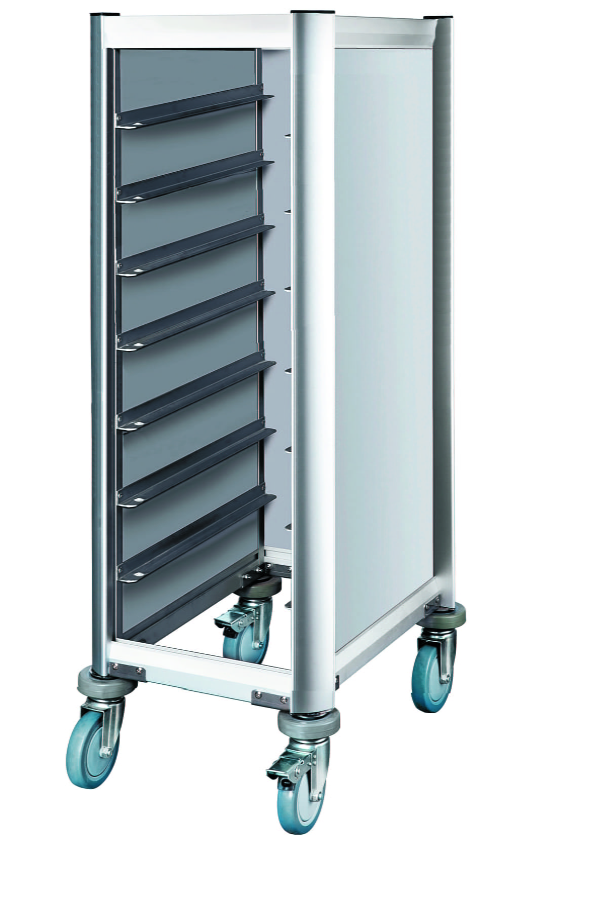 GN Tablettwagen - 1/1 GN - 26,5 kg - Aluprofile mit MDF Seitenteilen - passend für 7 GN 1/1 Tabletts