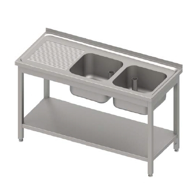 Spültisch, Aufkantung, zwei Becken, Grundboden, Überlaufrohr, Tiefe 600mm