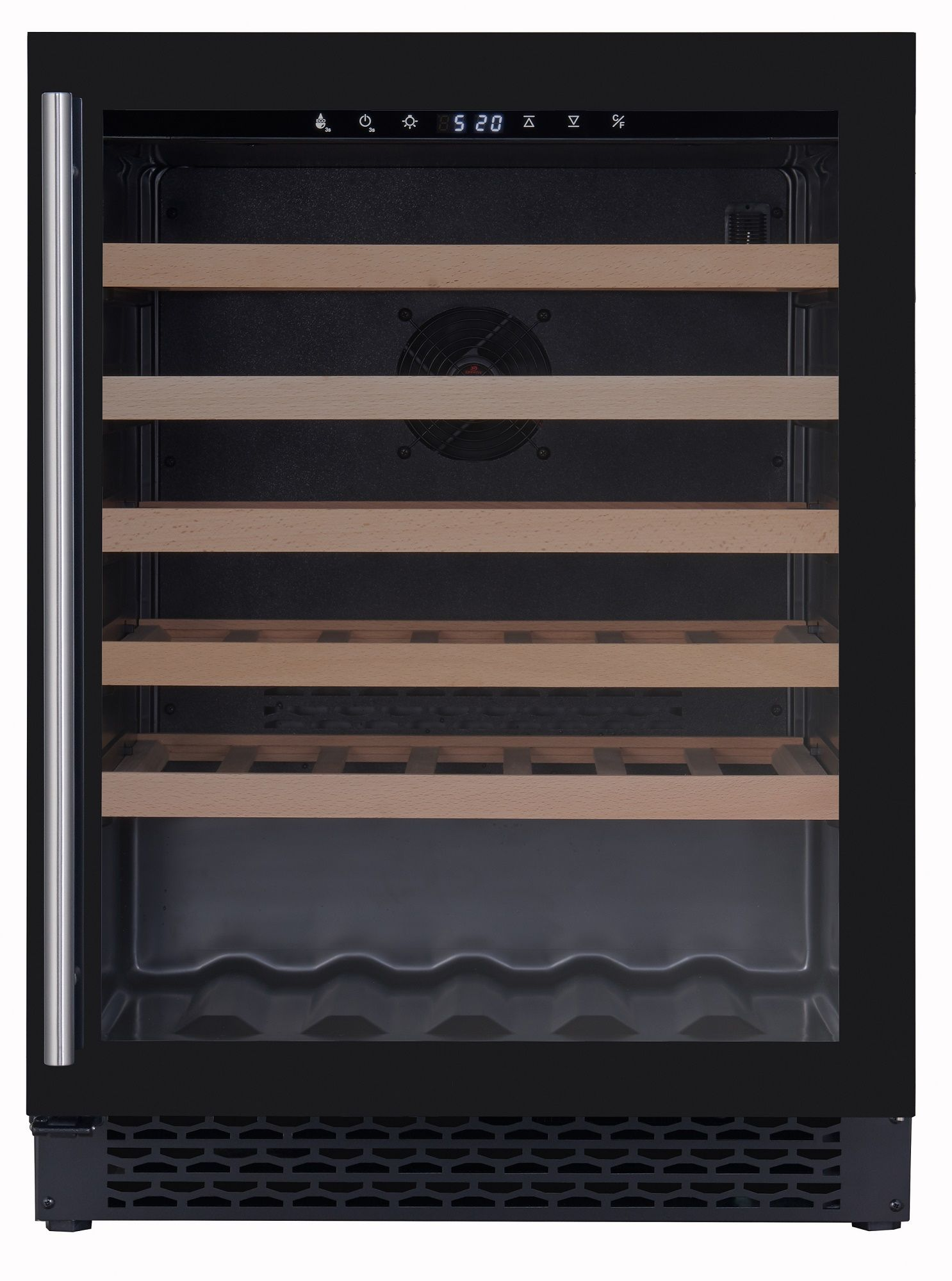 Weinkühlschrank, 127 Liter, 46 Flaschen, +5 bis +20 °C, 1 Zone, 1 Glastür, Umluftkühlung