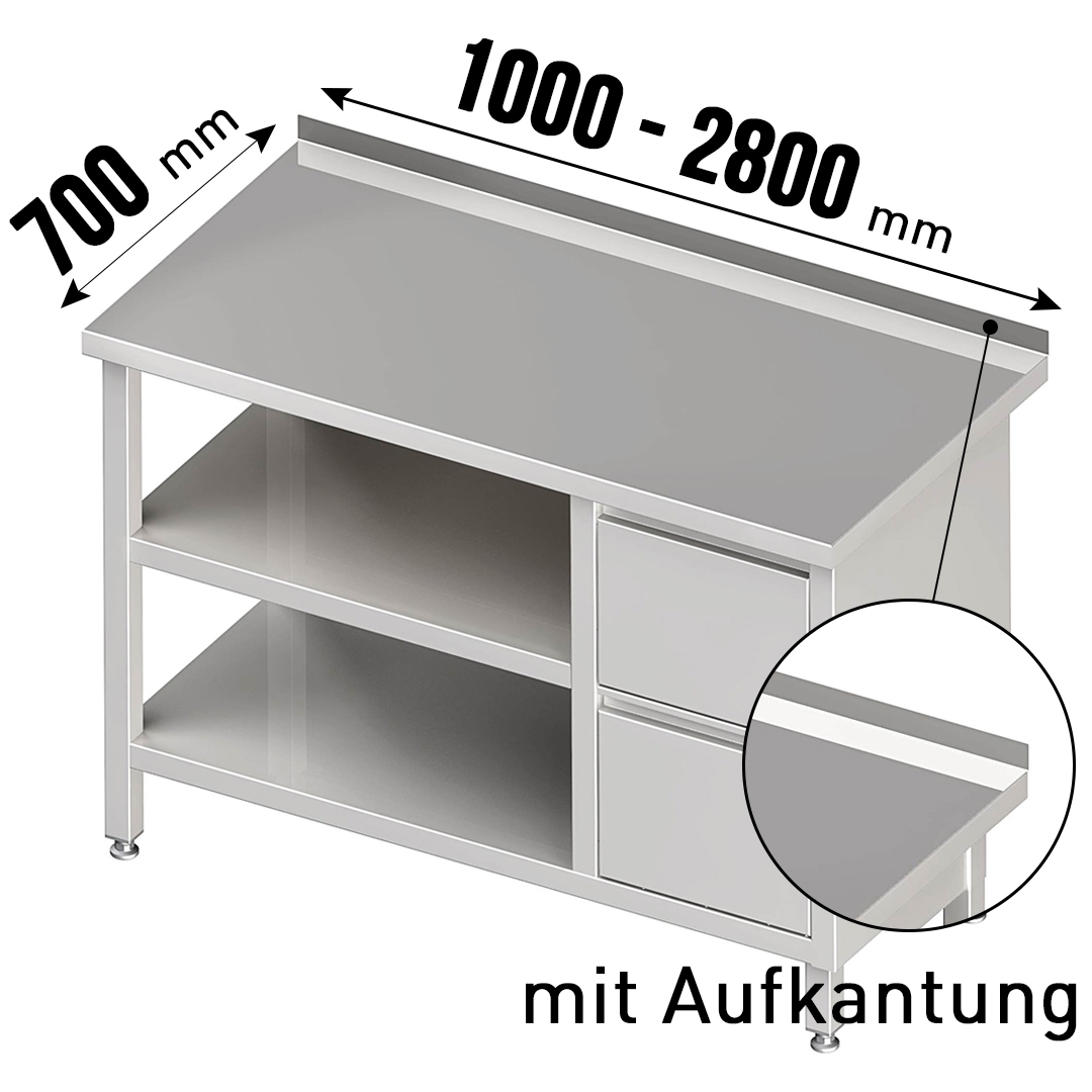 Arbeitstisch, mit Aufkantung, mit Grundboden, mit Zwischenboden, mit 2er Schubladenblock rechts