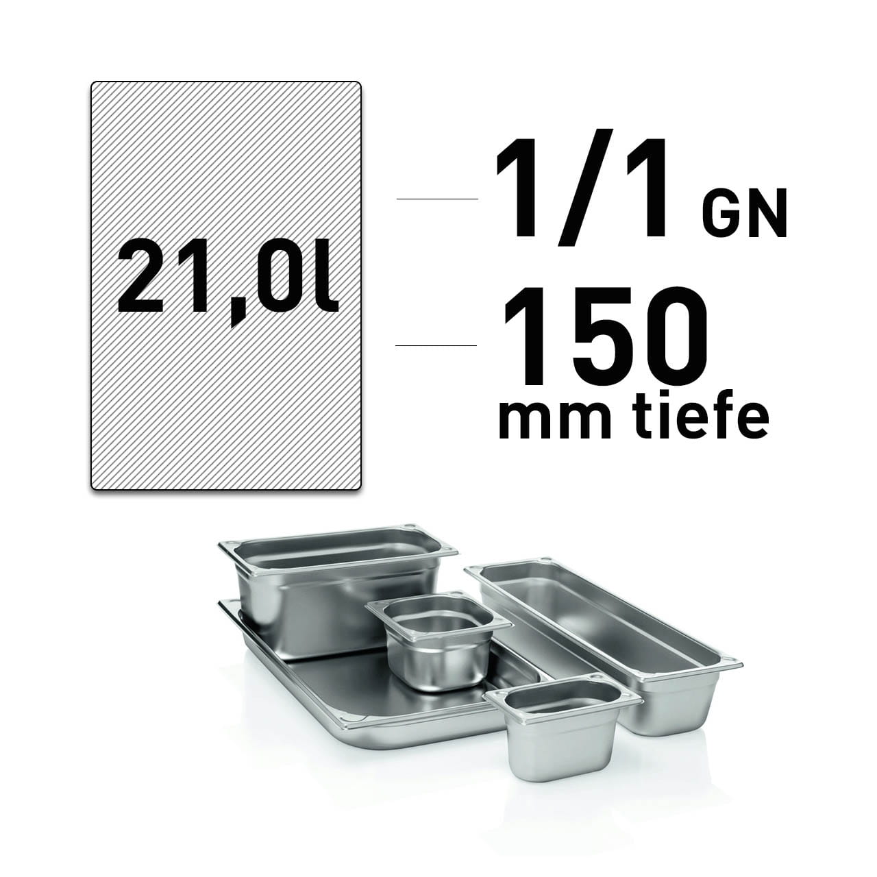 GN Behälter - Edelstahl - GN 1/1 - 150 mm - randverstärkt