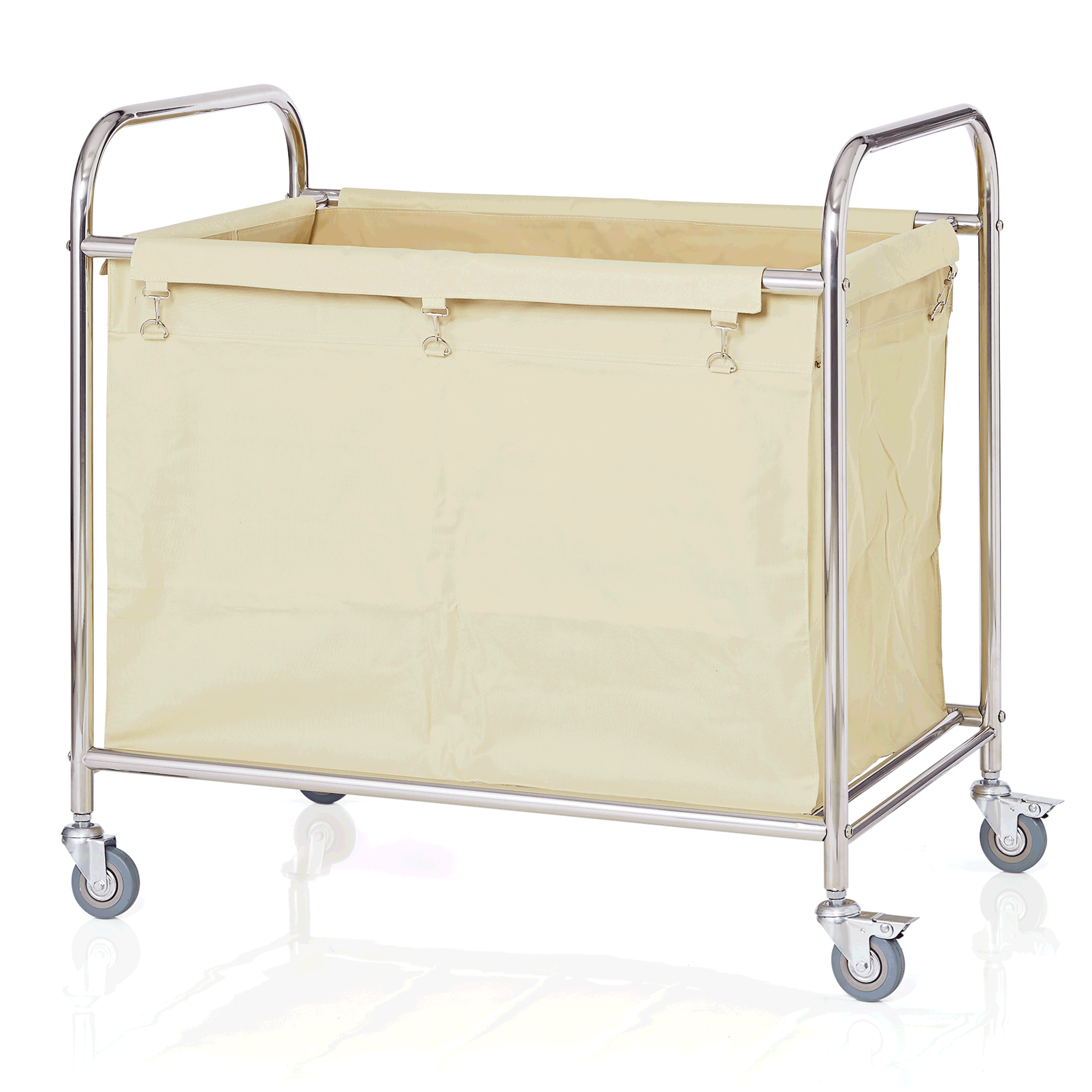 Wäschewagen - 9 kg - Edelstahl - 4 schwenkbare Rollen Ø 7,5 cm, davon 2 mit Feststeller, Rohrrahmen