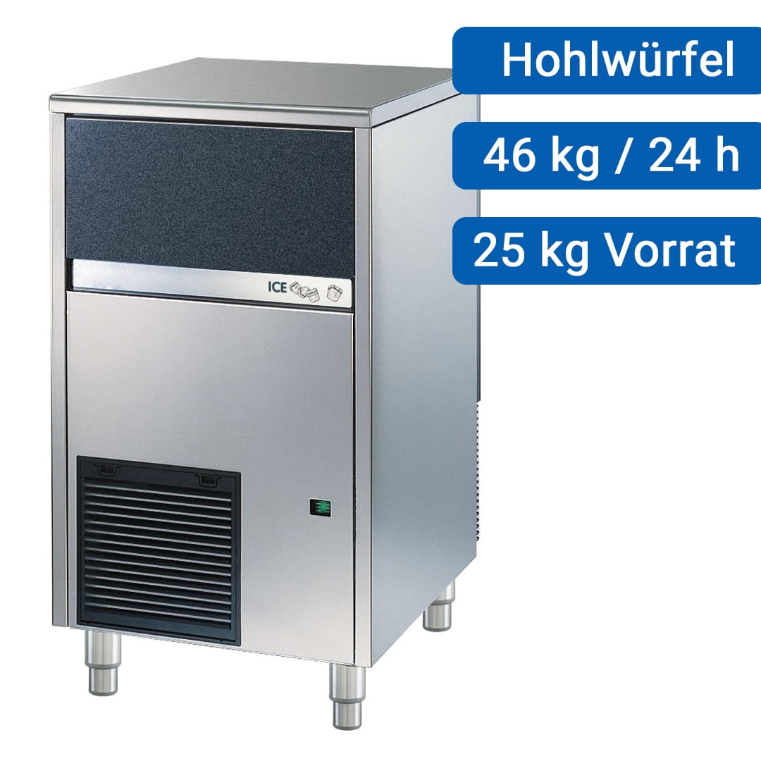 Eiswürfelbereiter luftgekühlt, 46kg/Tag, 25 kg Vorrat, Hohlwürfel