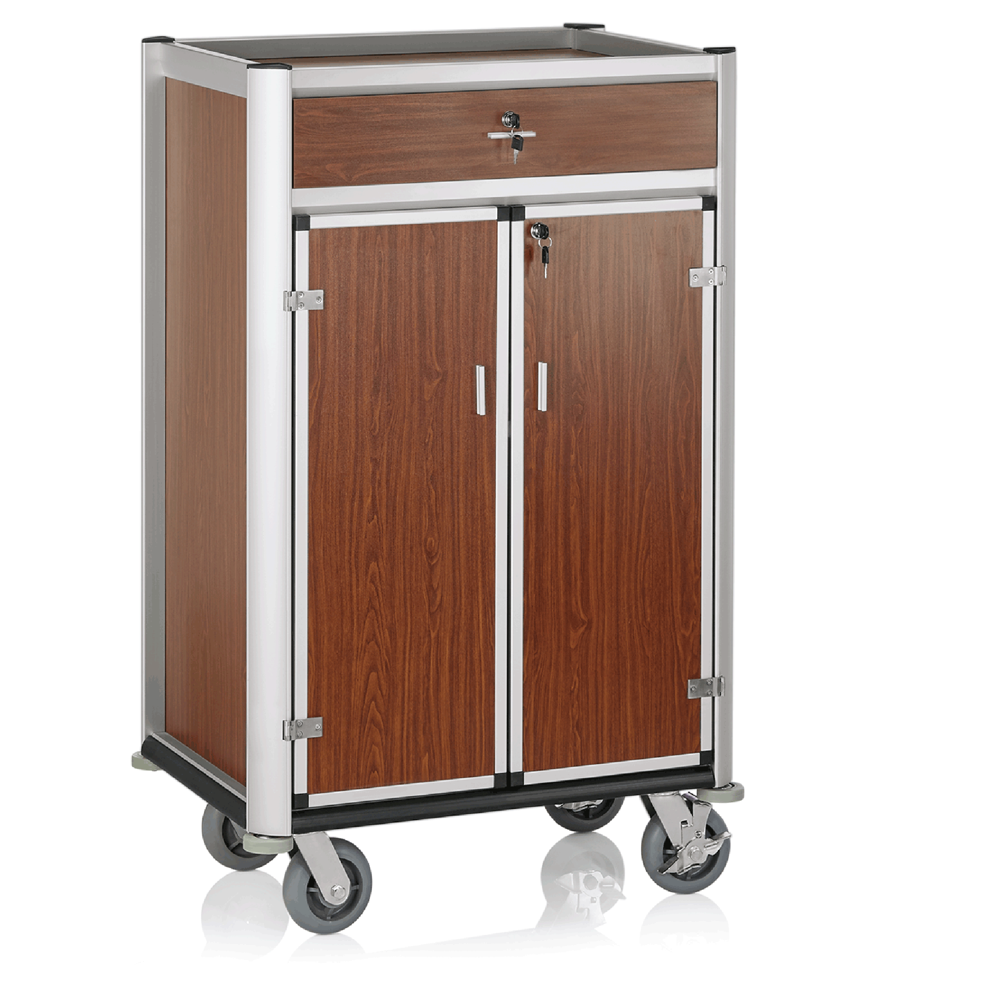 Minibarversorgungswagen - 65 kg - Kantenprofile aus Aluminium/Borde und Seitenteile aus MDF - 4 schw