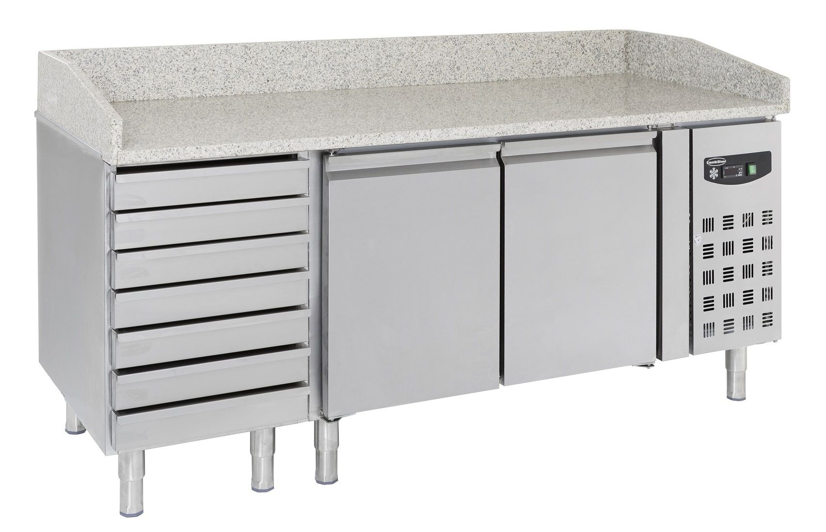 Pizzakühltisch, +2 bis +8 °C,  2 Türen, 7 Teigschubladen, 580 Liter, Edelstahl