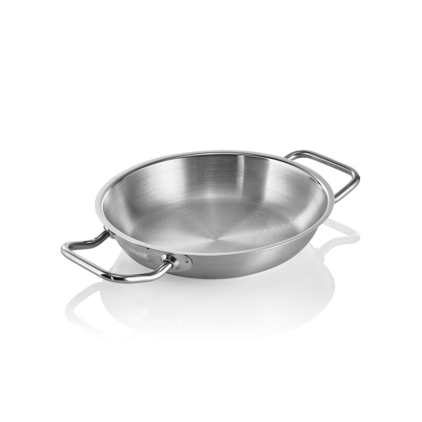 Bratpfanne DeLuxe, Edelstahl, Sandwichboden, Ø 200 mm, Schüttrand, zwei Griffe