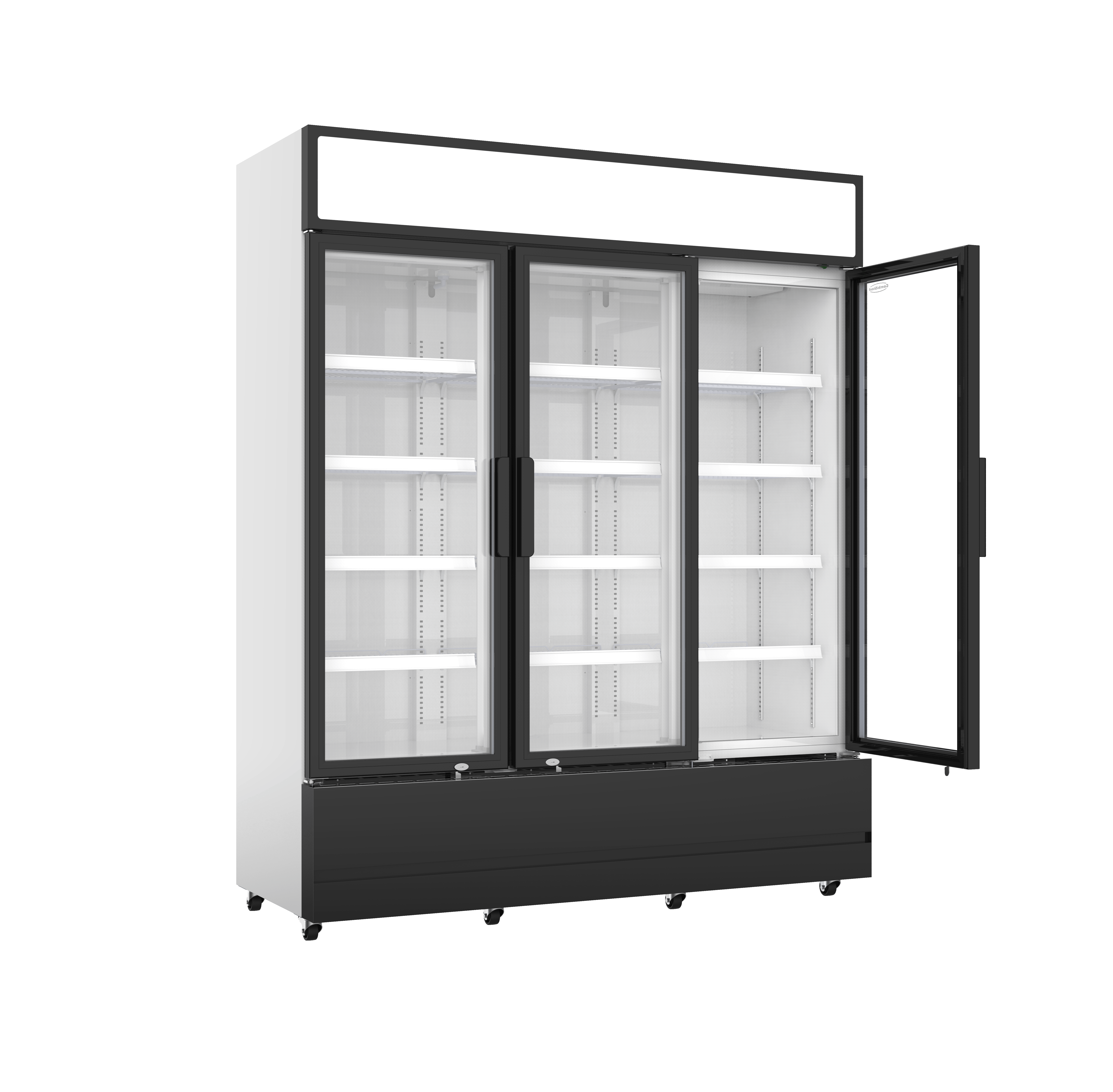 Getränke-Kühlschrank, +1 bis +10°C, 1065 Liter, 3 Türen, rollbar, Umluftkühlung, weiß