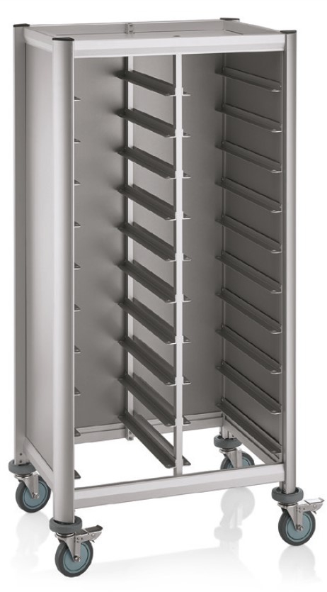 GN Tablettwagen - 1/1 GN - 47 kg - Aluprofile mit MDF Seitenteilen - 4 schwenkbare Rollen, davon 2 m