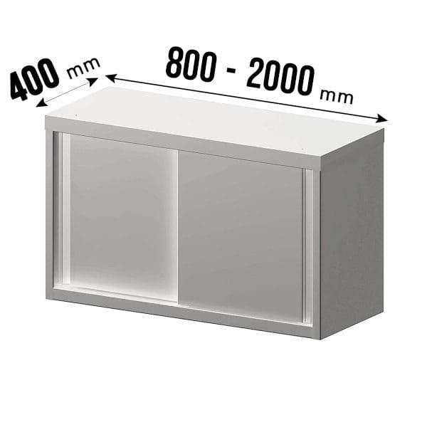Wandhängeschrank, mit Schiebetüren, Zwischenboden höhenverstellbar, Edelstahl, 400mm Tiefe