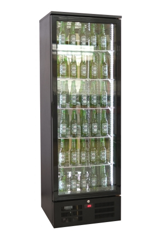 Barkühlschrank, 293 Liter, 0 bis +10 °C, 1 Glastür, Umluftkühlung, schwarz