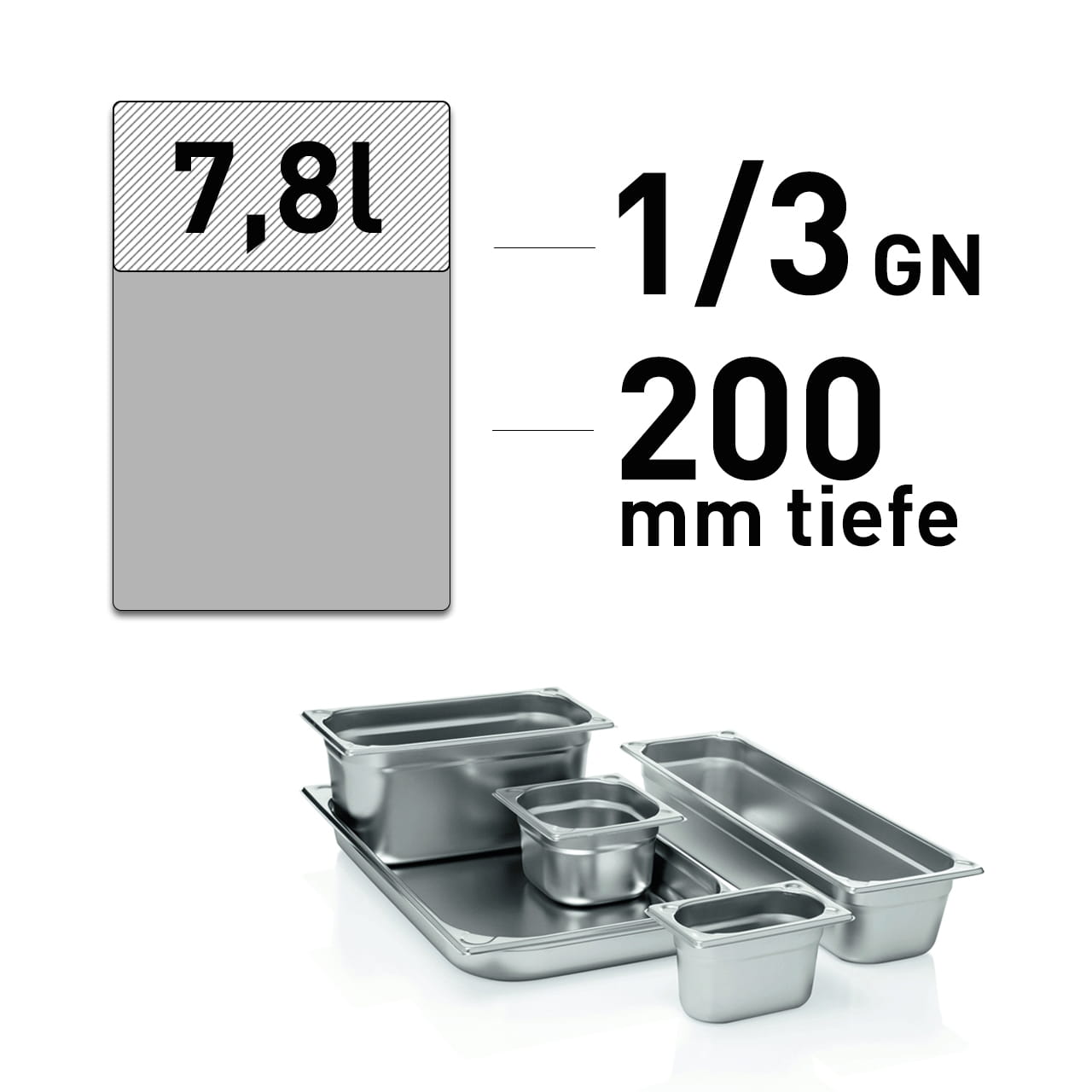 GN Behälter - Edelstahl - GN 1/3 - 200 mm - randverstärkt