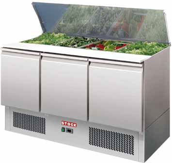 Saladette 368 ltr. für 4x GN 1/1, mit 3 Türen, Umluftkühlung, Edelstahl, Temperatur +2  bis +8 °C