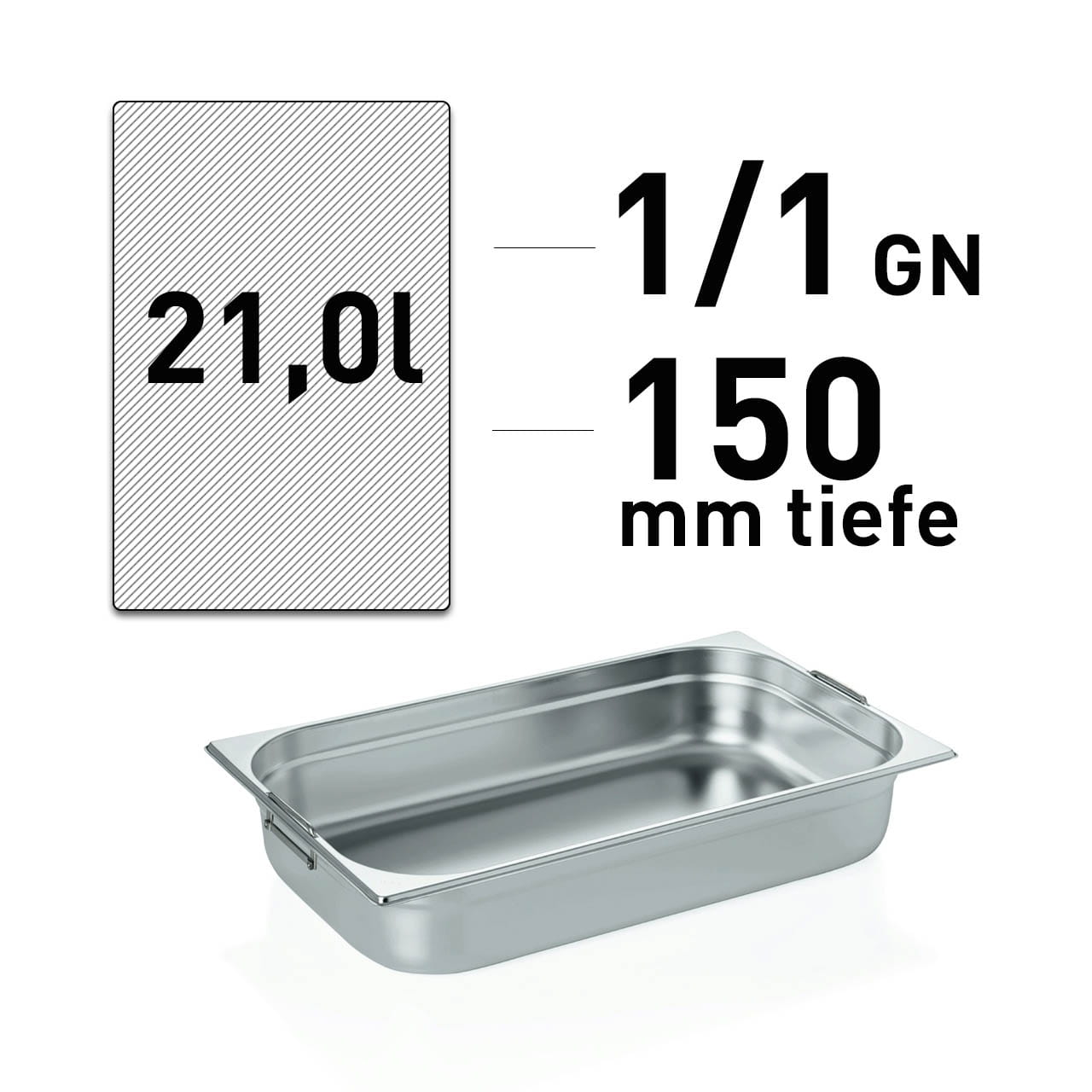 GN Behälter - Edelstahl - GN 1/1 - 150 mm - Fallgriffe