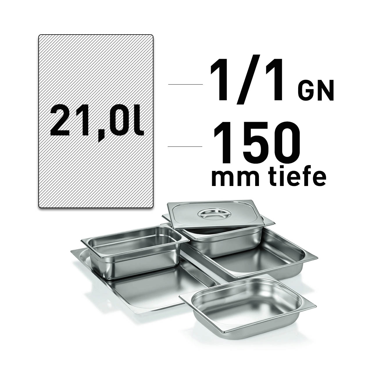 GN Behälter - Edelstahl - GN 1/1 - 150 mm - ECO Line