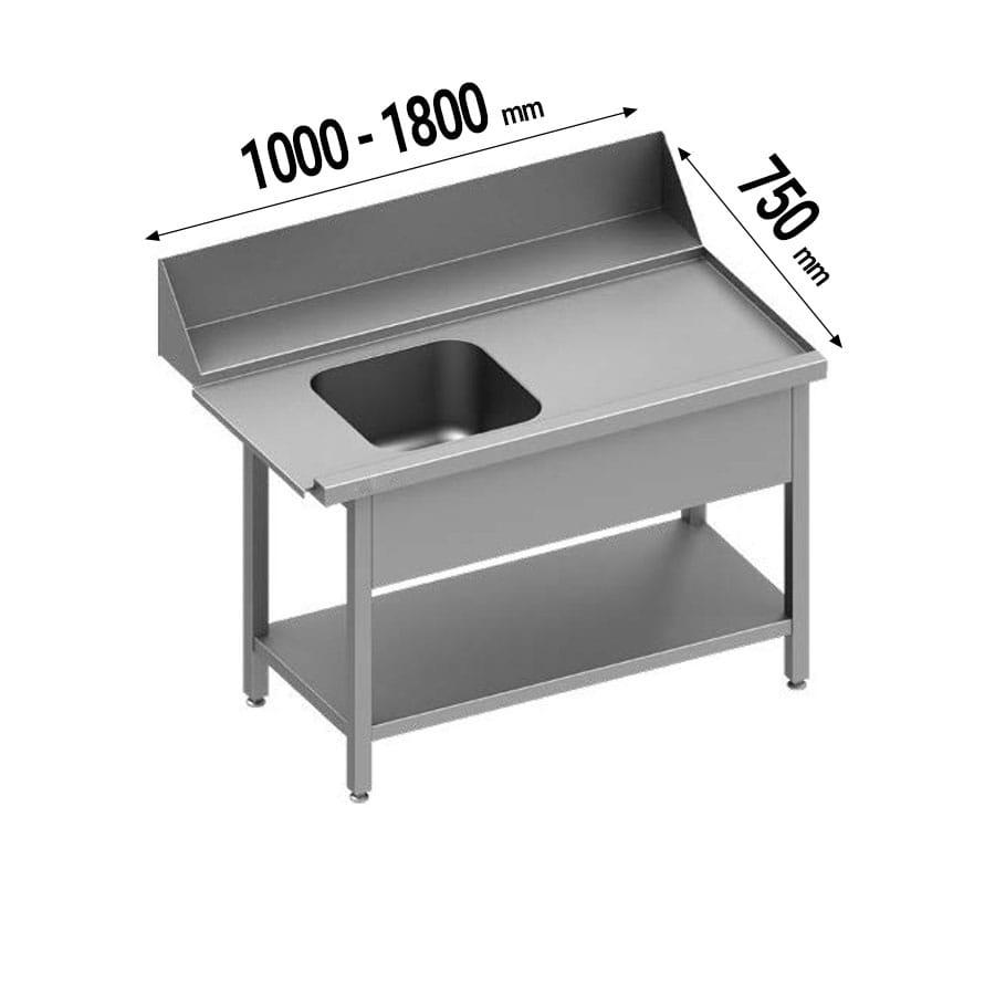 Premium Zulauftisch, mit Grundboden, mit Becken, Anbauseite rechts