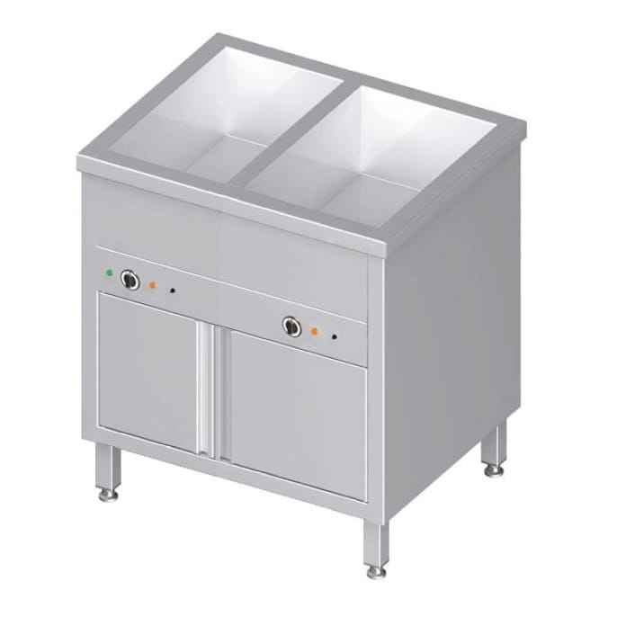 Bain-Marie Standgerät mit geschlossenem Unterbau und getrennt regelbarem Becken, GN 2/1