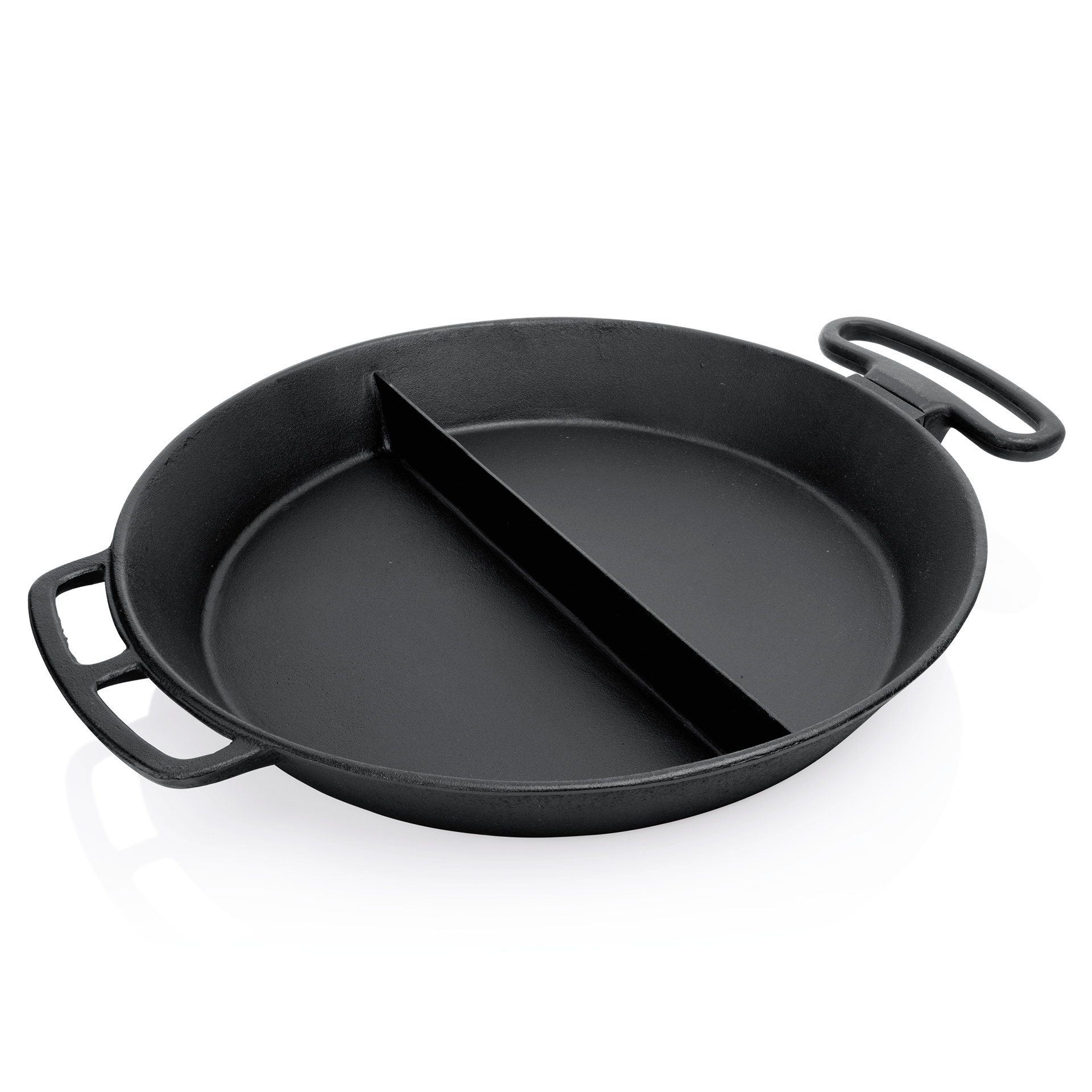 Eisenguss-Riesenpfanne, Ø 80cm, 2 feste Griffe, mit Steg und abnehmbarem Rundgriff