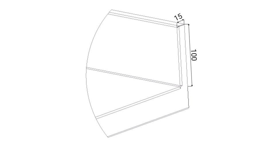 Kastenaufkantung, 100mm Höhe, 15mm tief, laufende Meter