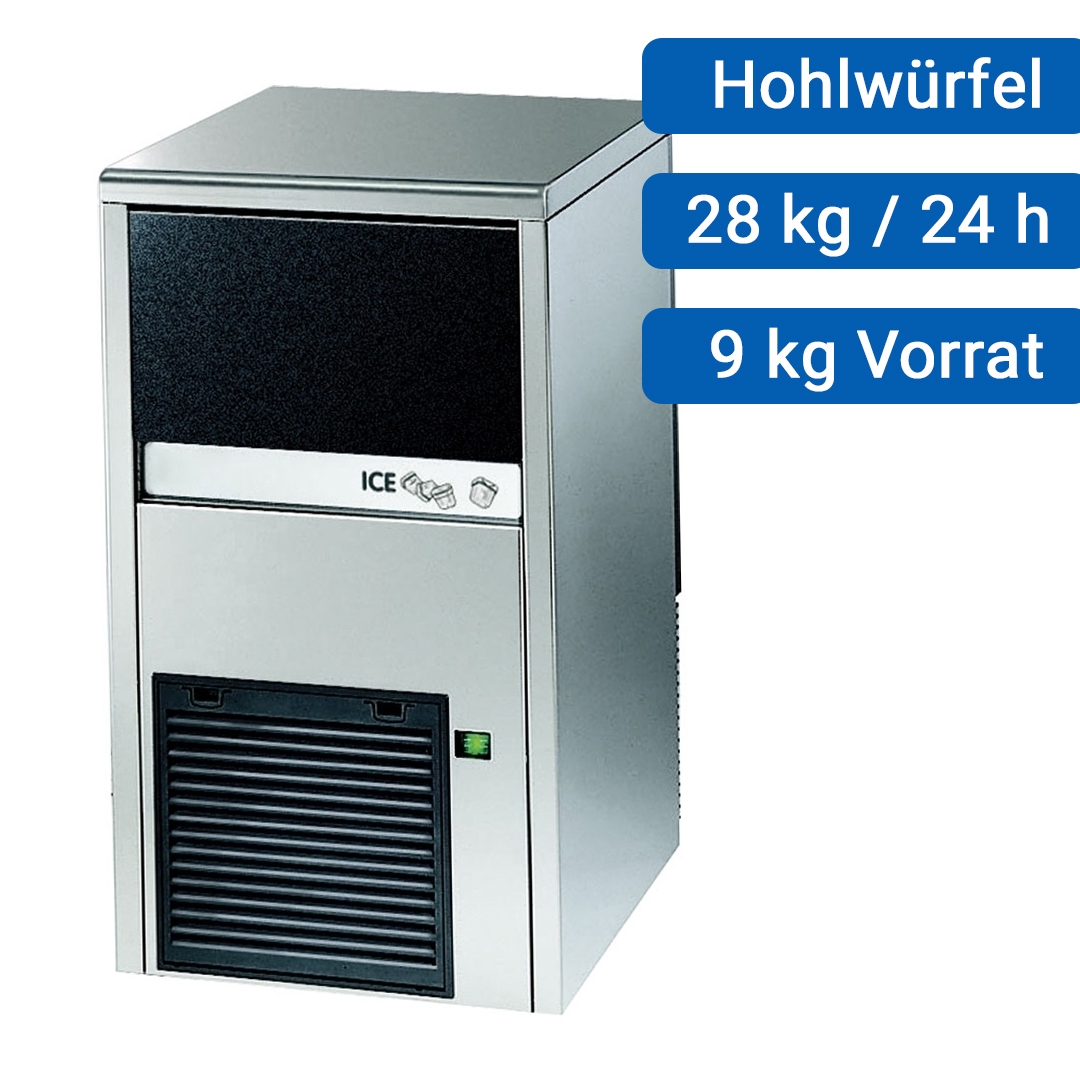 Eiswürfelbereiter luftgekühlt, 28kg/Tag, 9 kg Vorrat, Hohlwürfel