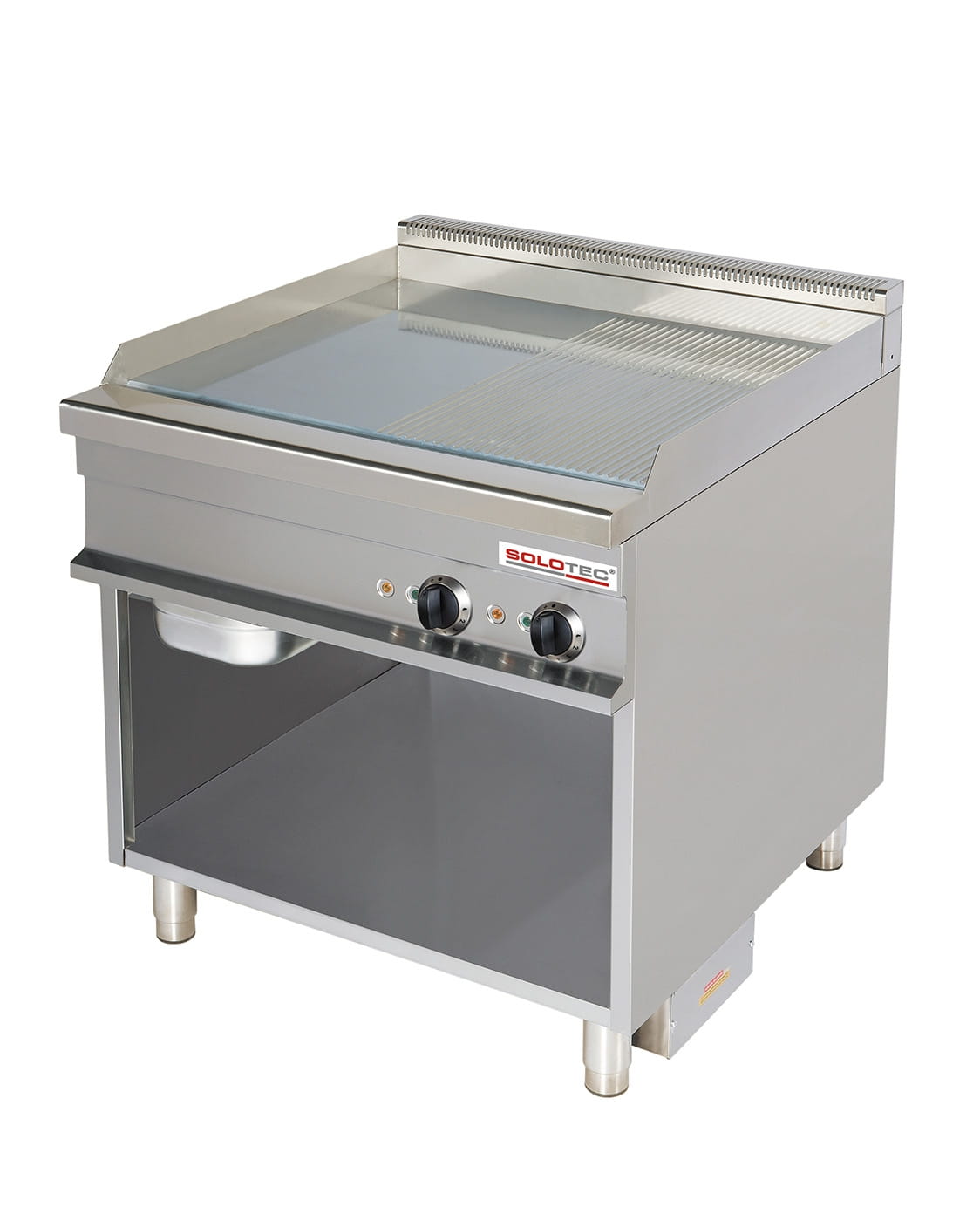 Elektro-Griddleplatte, hartverchromt, 1/2 glatt - 1/2 gerillt - 2 Heizzonen - SOLOTEC 900