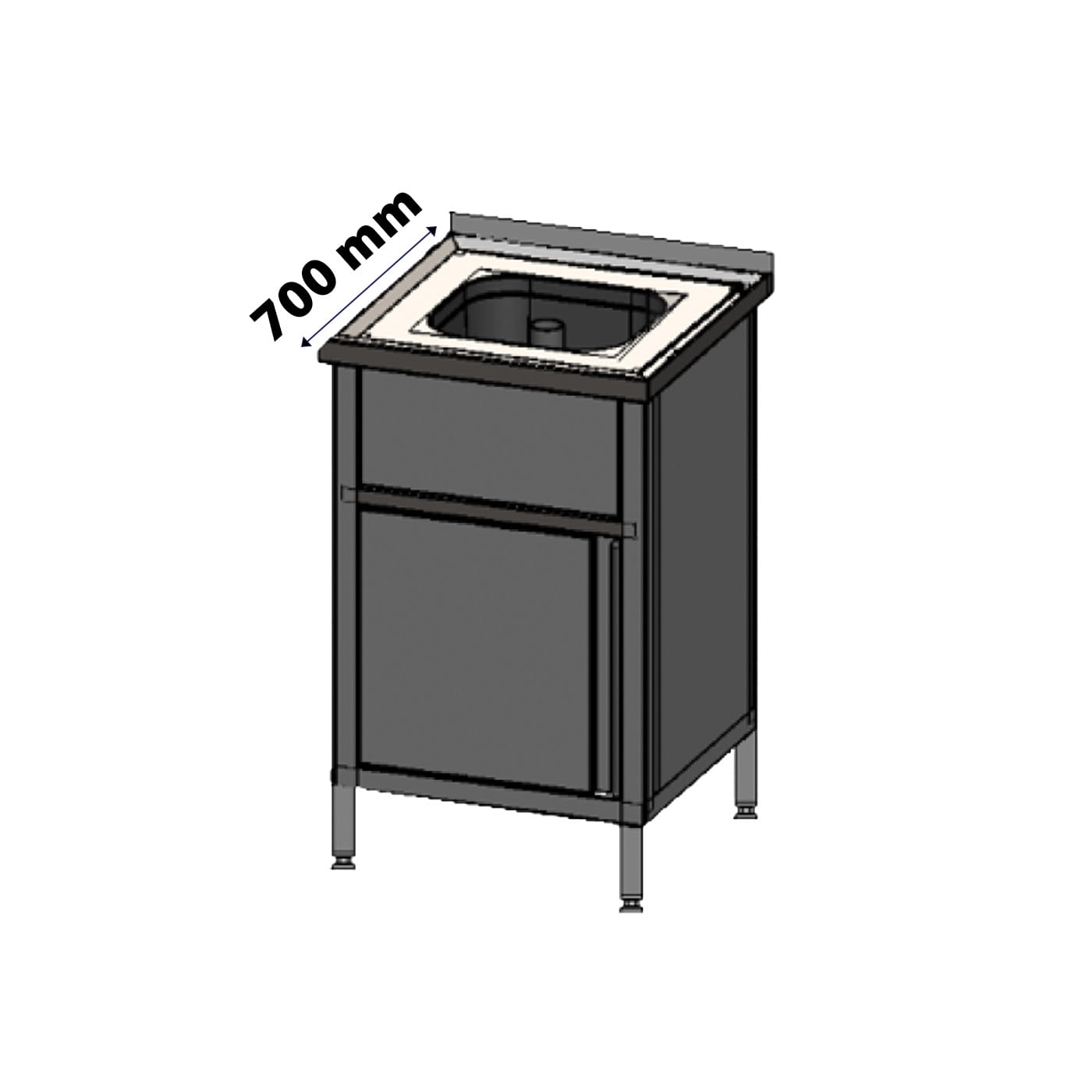 Handwaschbecken-Schrank Edelstahl, 700 mm, Türanschlag links