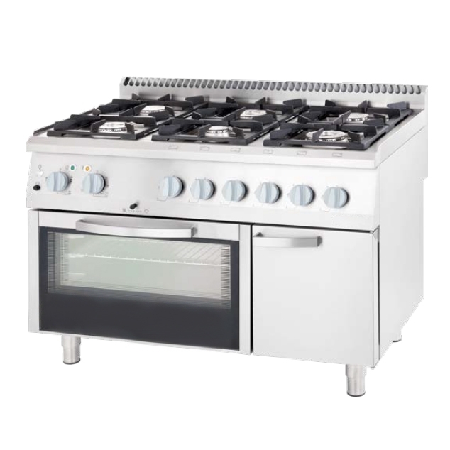 32,5 kW Gas-Herd, 6 Brenner, statischer Backofen
