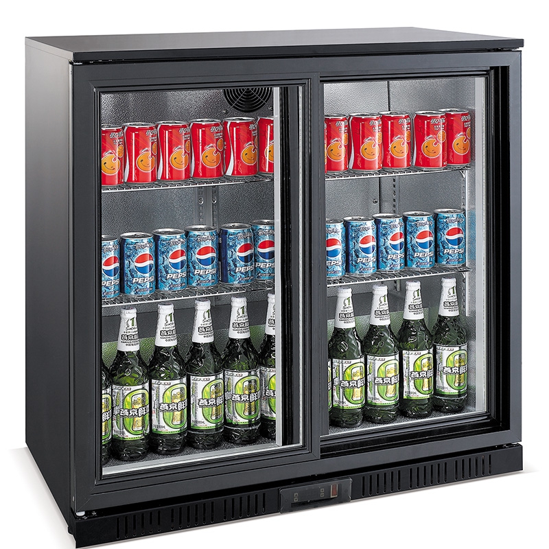 Barkühlschrank, 198 Liter, +2 bis +10 °C, 2 Schiebetüren, statische Kühlung mit Lüfter