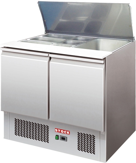 Saladette 240 ltr. für 2x GN 1/1 + 3x GN 1/6, mit 2 Türen, statische Kühlung, Edelstahl, Temperatur