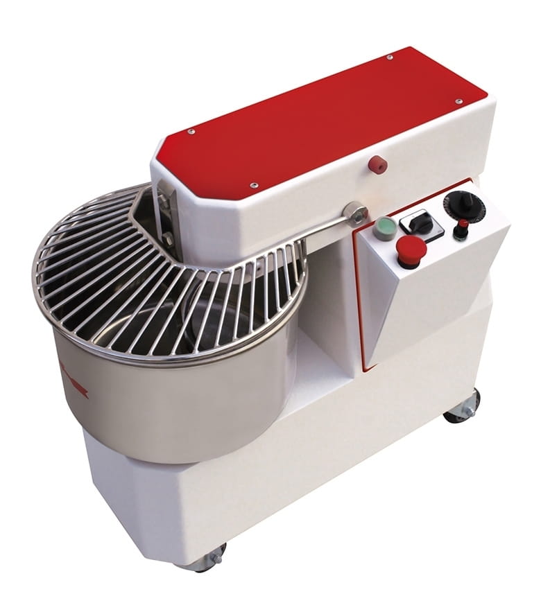 PREMIUM Spiral-Teigknetmaschine mit festem Kopf und festem Edelstahl-Kessel, Fassungsvermögen 42 ltr