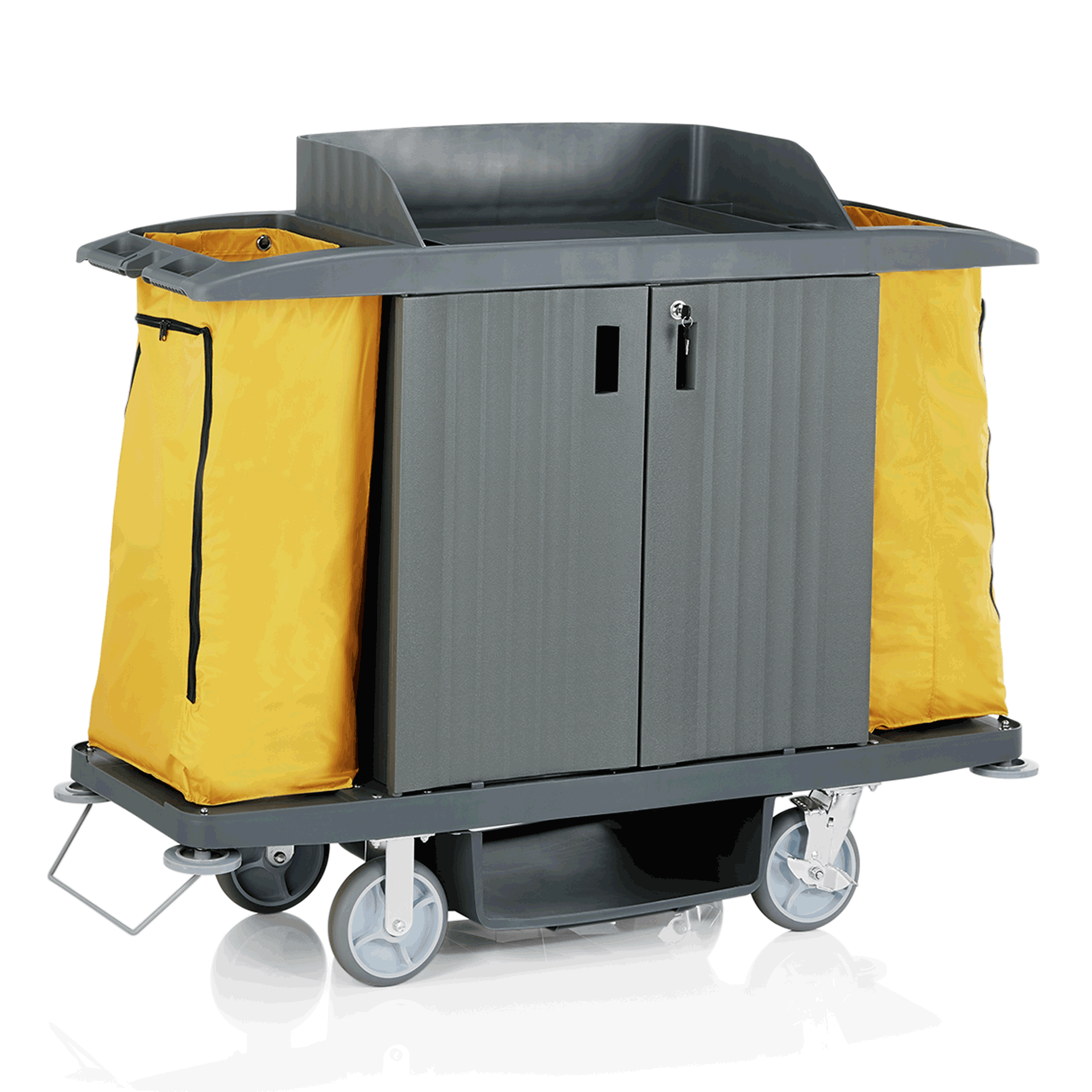 Zimmerservicewagen - 43 kg - Kunststoff - 2 schwenkbare Rollen Ø 20 cm mit Feststeller und 2 Bockrol