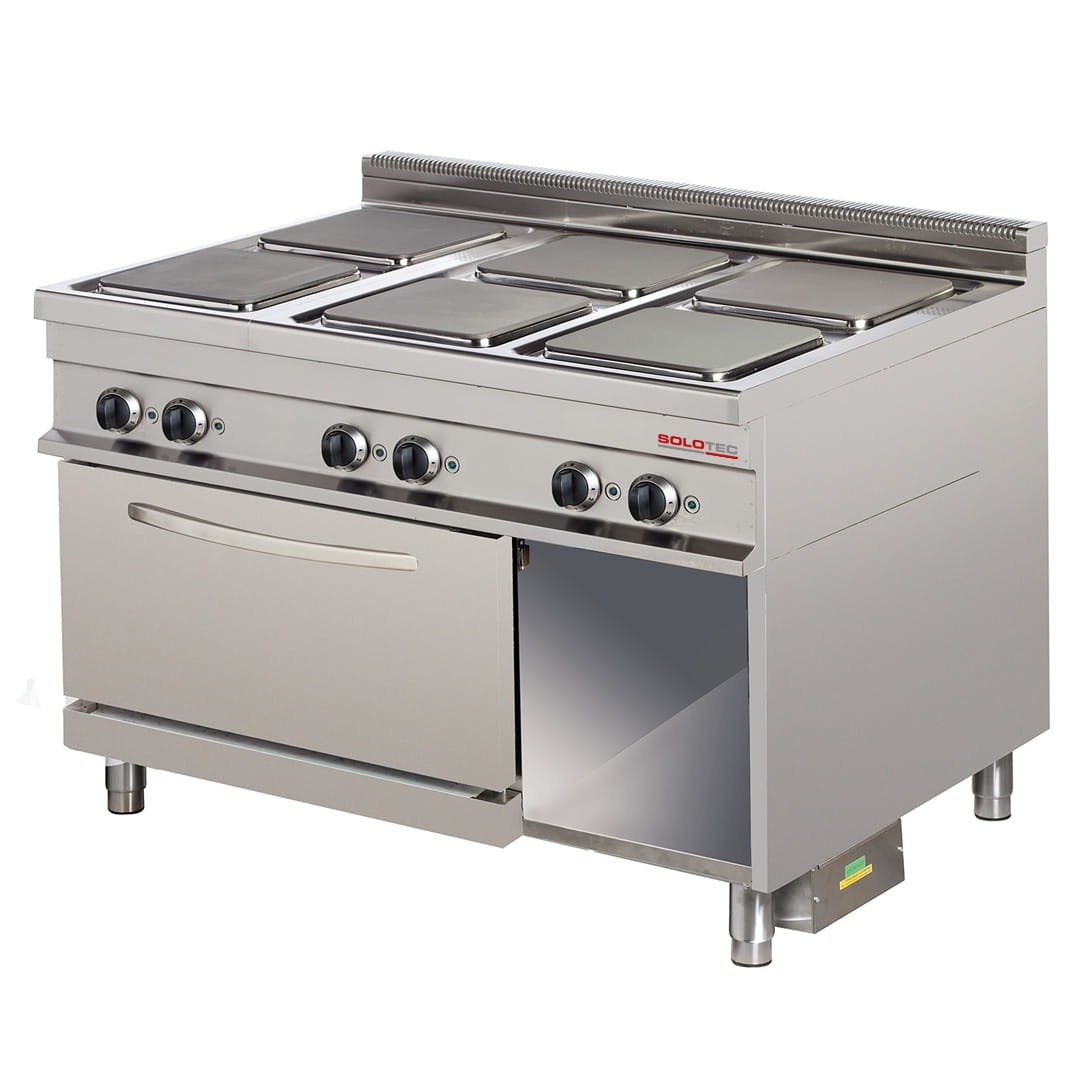 Elektroherd, 6 rechteckige Kochplatten, Backofen 2/1 GN und offenes Fach - SOLOTEC 900