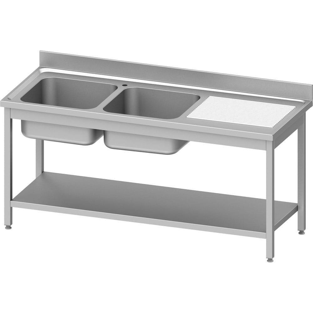 Spültisch ECO mit zwei Becken links und Ablage, Grundboden und Aufkantung 700mm Tiefe