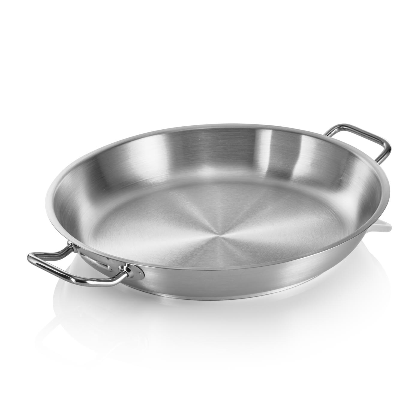 Bratpfanne DeLuxe, Edelstahl, Sandwichboden, Ø 400 mm, Schüttrand, zwei Griffe