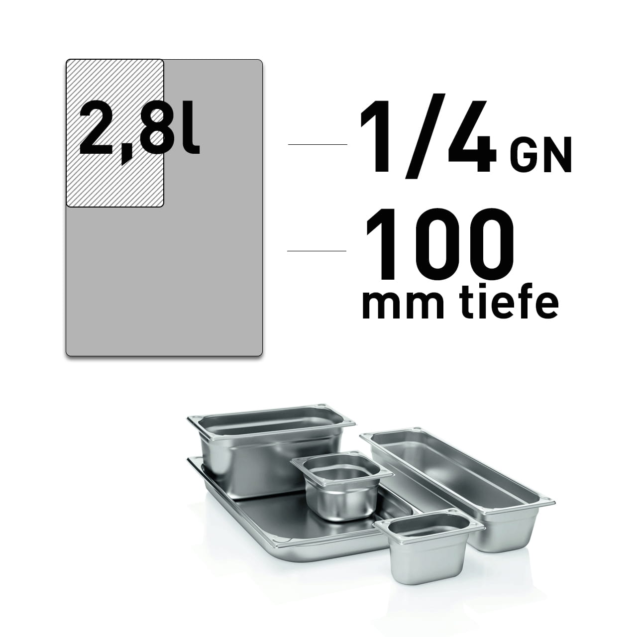 GN Behälter - Edelstahl - GN 1/4 - 100 mm - randverstärkt