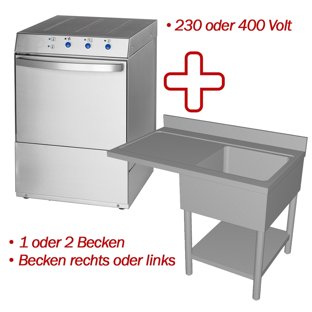 Geschirrspülmaschine STOCK Medium 230/400 V, mit Spülcenter 1 oder 2 Becken, rechts/links