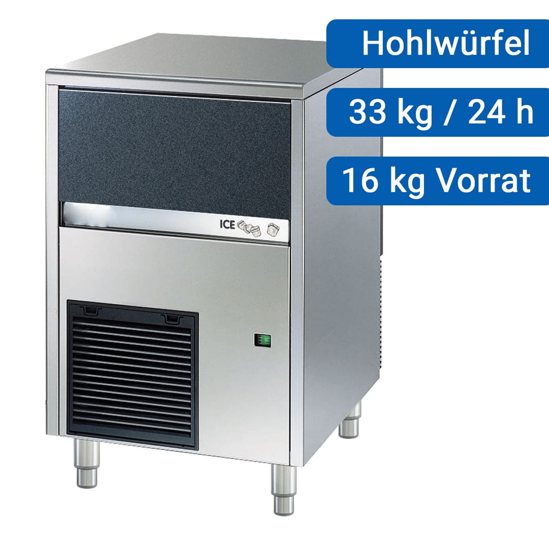 Eiswürfelbereiter luftgekühlt, 33kg/Tag,16kg Vorrat, Hohlwürfel