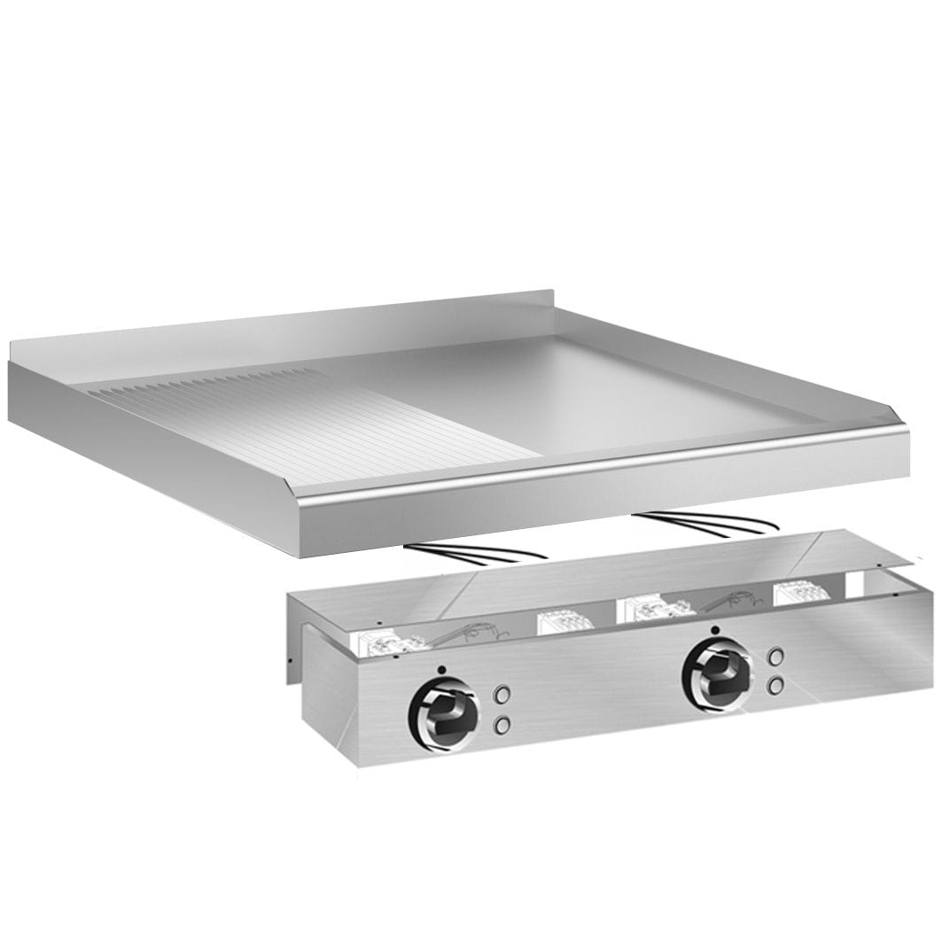 STOCK Elektro-Grillplatte mit Stahlfläche 1/2 glatt und 1/2 geriffelt, Einbaugerät