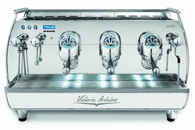 Siebträger-Espressomaschine Adonis, 3-gruppig, mit Manometer für Pumpendruck, Farbe Edelstahl