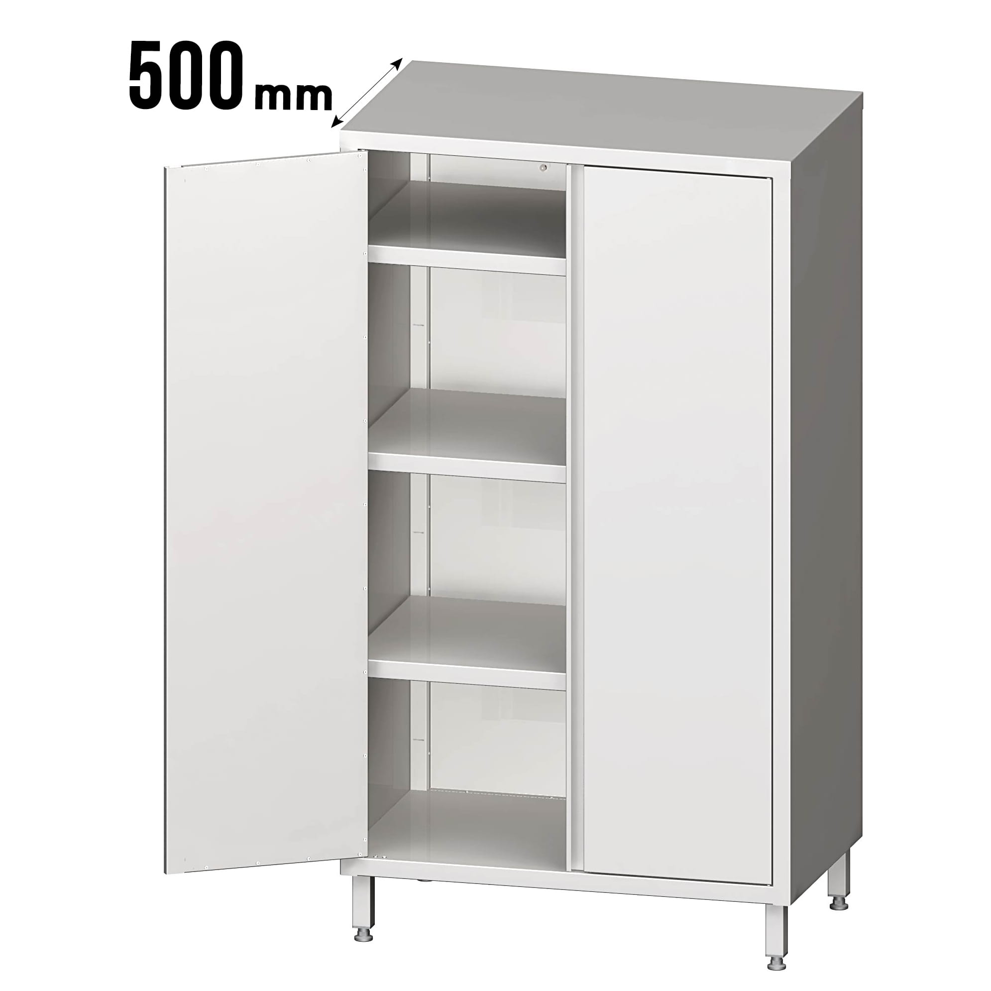 Edelstahl-Hochschrank, Flügeltüren, Tiefe 500mm