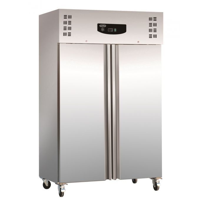Gewerbe-Tiefkühlschrank, 1200 Liter, -10 bis -20 °C, Edelstahl, abschließbar, rollbar, statische Küh
