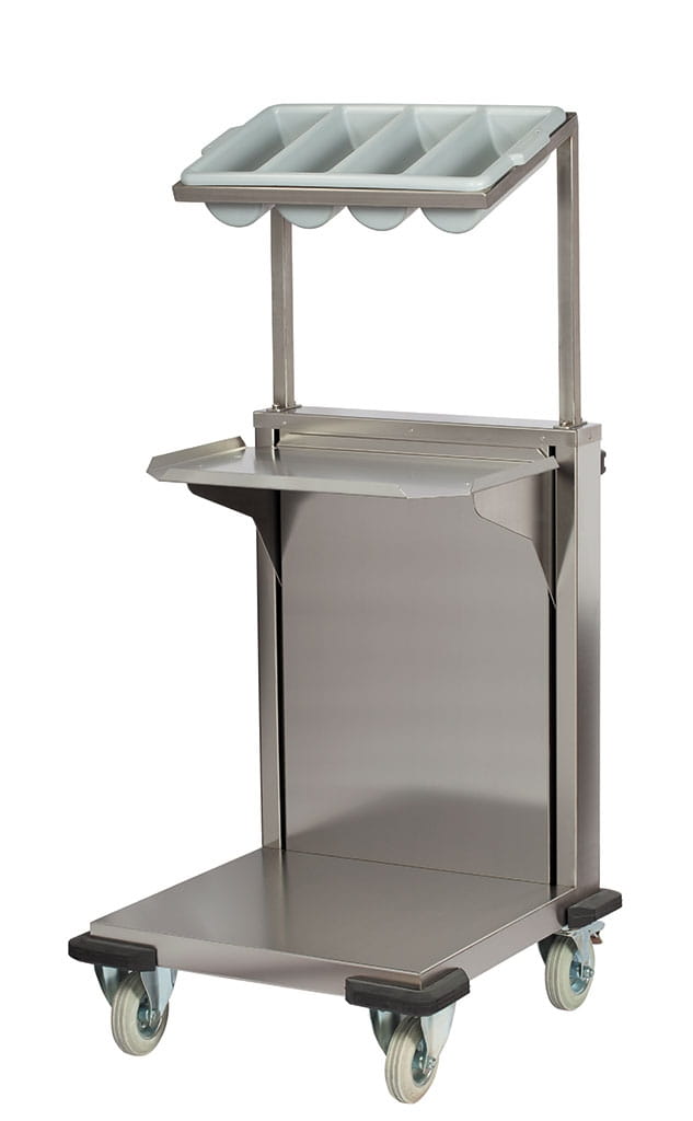 SOLOTEC Tablett-Besteck-Spender, fahrbar, Tablett Abmessung (B/T) 530 x 370 mm